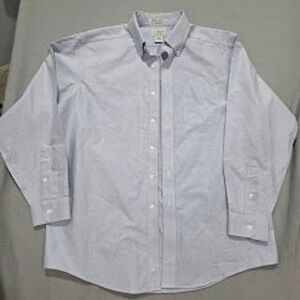 LL Bean Mens 16.5-34 Wrinkle Resistant Oxford Shirt Blue Button Down 100% Cotton